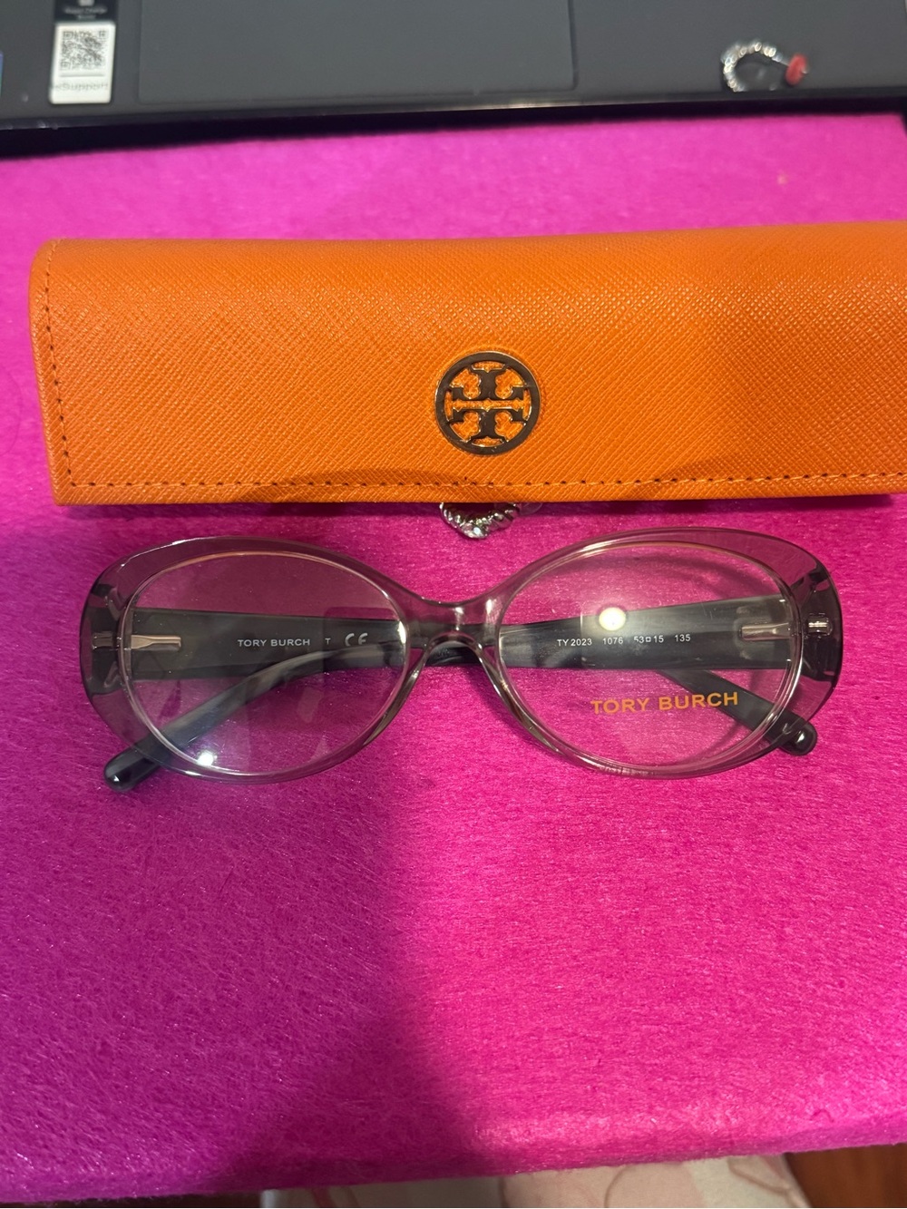 Tory Burch Clear Frame Eyeglasses with Orange Logo Case